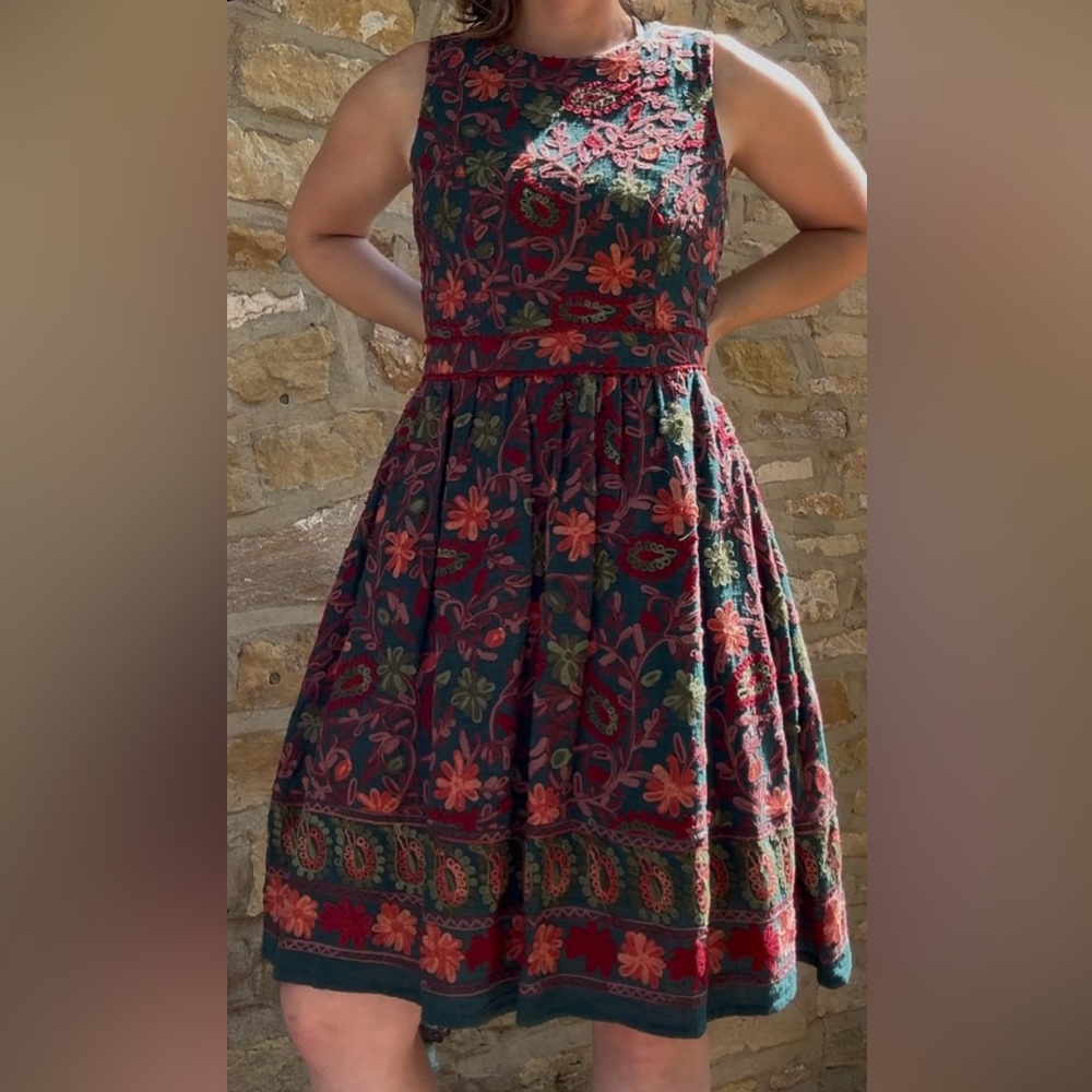 Anthropologie Adelyn Rae Needlepoint Garden Dress